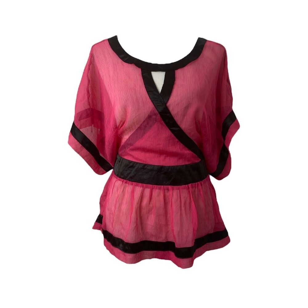 Catwalk Studio’s Women’s Blouse Pink Black See Through Short Sleeve Size Medium